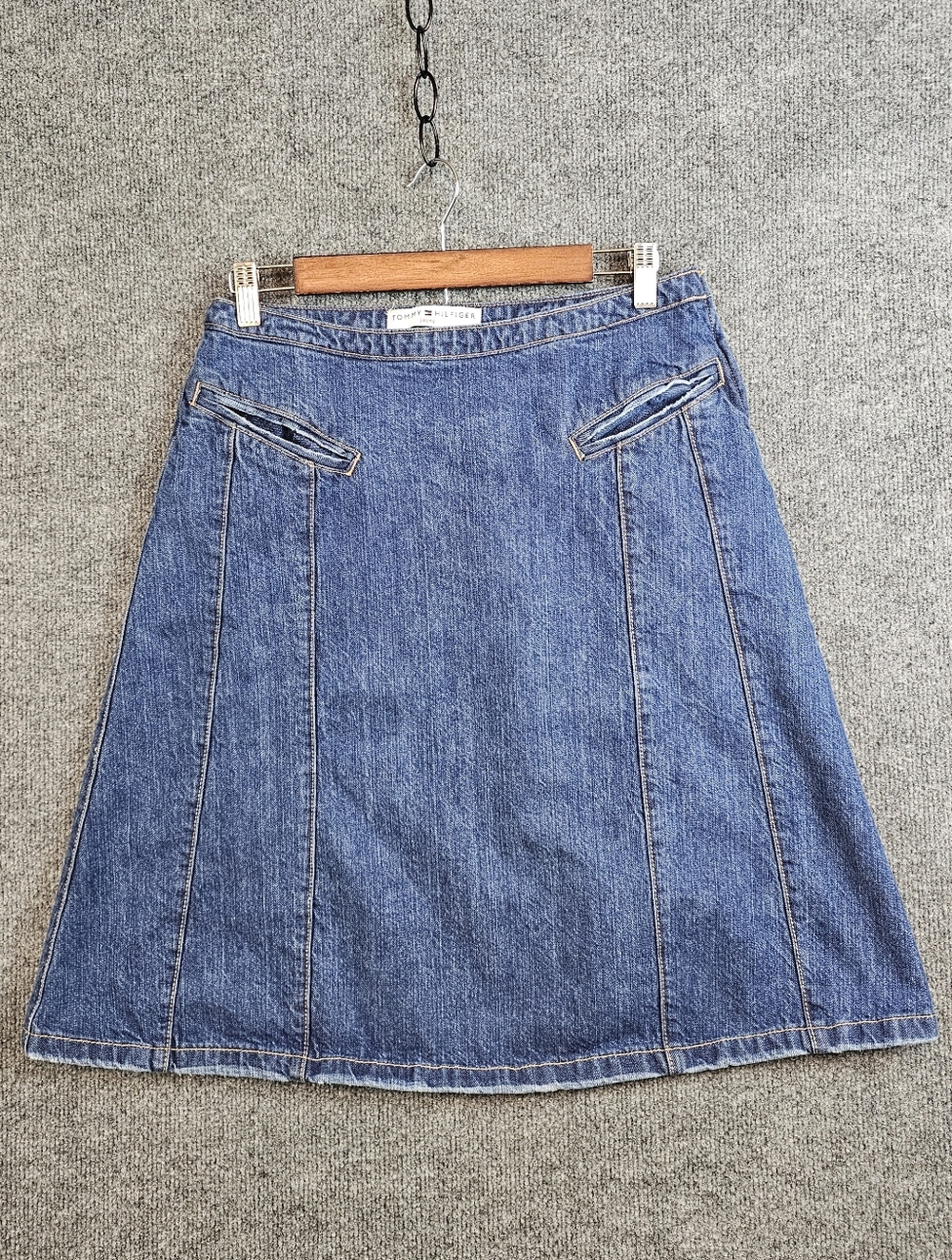 VINTAGE Tommy Hilfiger A-Line Denim Skirt - Y2K Paneled Jean Skirt